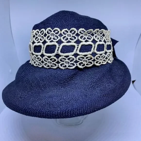Vintage Union Made Blue & White Floral Lace Hat - Picture 3 of 9